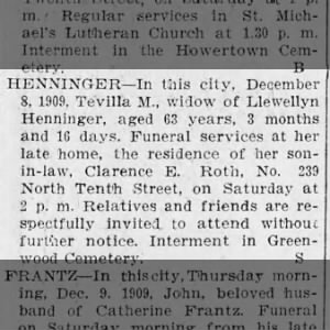 Obituary for Tevilla M. HENNINGER