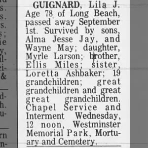 Obituary for Lila J GUIGNARD