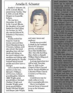 Obituary for Amelia E. Schuster