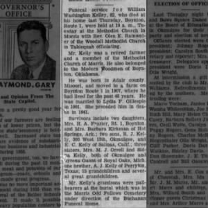 William Washington Kelly Obituary 1955