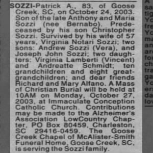 Obituary for  SOZZI-Potrick