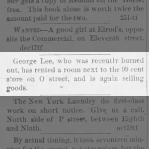 George Lee reopens store in new bldg - Lincoln Daily Globe - 18-Dec-1880
