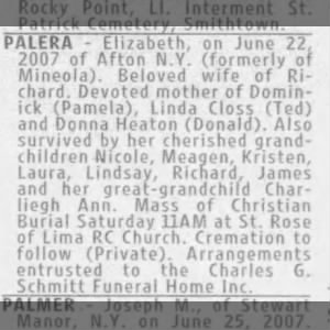 Elizabeth Stevens Palera Obituary