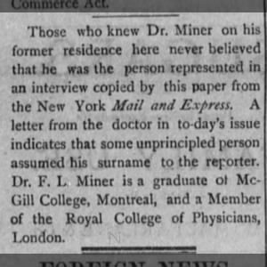 The Daily Herald April 30, 1887: Dr. Miner