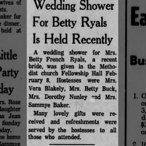 A Wedding Shower for Betty French Ryals