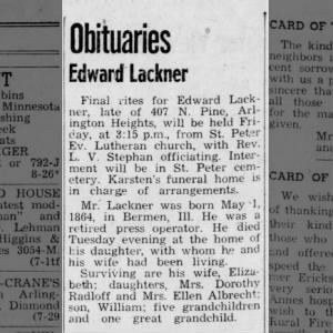 Edward Lackner obituary 