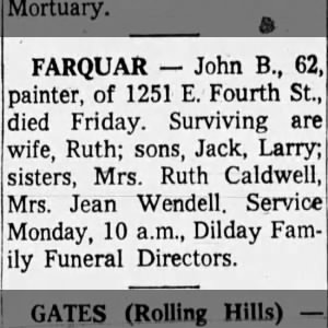 Obituary for John FARQUAR B