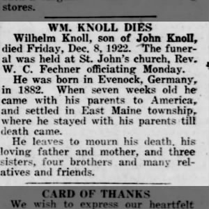 Obituary for WM. KNOLL