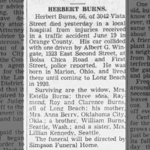 Obituary for HERBERT BURNS