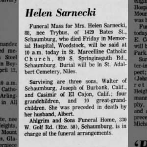 Obituary for Helen Sarnecki