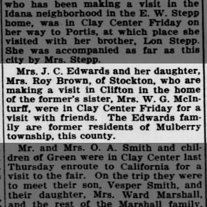 Mrs. J. C. Edwards - visits sister in Clifton