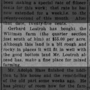 Gerhardt Lostroh Land Purchase