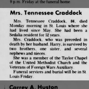 Obituary for Tennessee Craddock