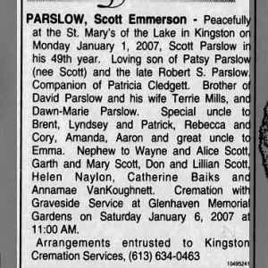Obituary for Scott PARSLOW Emmeraon