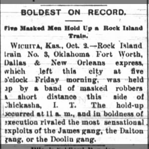 Rock Island Train Robbery - October 1897, Chickasha, Indian Territory