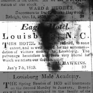 1856 - Eagle Hotel advertisement by Madison Hawkins