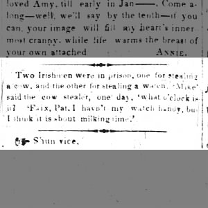 Irish joke, 10 Feb 1855, The Weekly News, Louisburg, N.C.