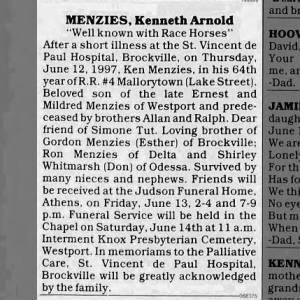 Kenneth Arnold Menzies, 64