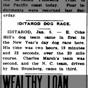 1912_01_08_CHARLES MARSH COMES IN SECOND IN IDITAROD DOG RACE