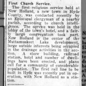 New Holland Inn - First church service ever in the town of New Holland held by Episcopal clergyman