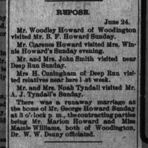 Dr. 1902 W. W. Denny officiated runaway marriage 24 Jun The Daily Free Press Kinston