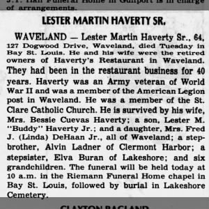Obituary for LESTER MARTIN HAVERTY SR