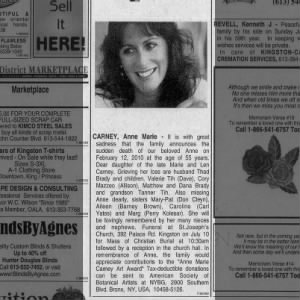 Anne’s Newspaper Obituary