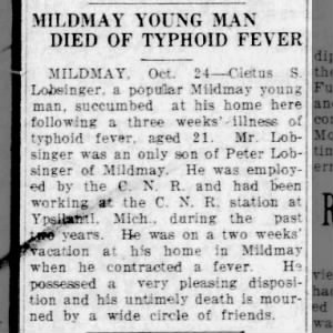 Lobsinger, Cletus Death - Owen Sound Daily Sun Times - Oct 24, 1925