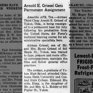 Arnold E. Griesel Gets Permanent Assignment