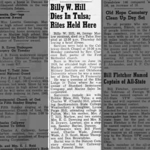 Obituary for Billy V Hill