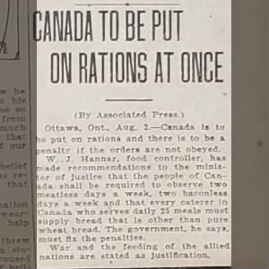 War (Food rations) 1917