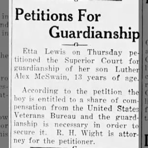 Etta's petition for guardianship of Luther McSwain
