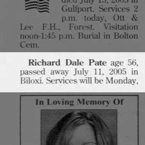 Obituary for Richard Dale Pate