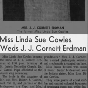 Linda Wedding Announcement. Newspaper. 1966