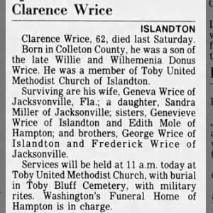 Obituary for Clarence Wrice