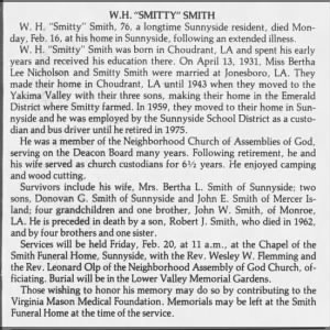 Obituary for W. H. SMITH