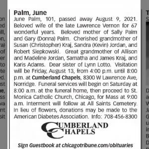 Obituary for June Palm