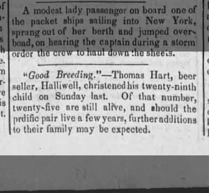 29 children Thomas Hart, Springfield. IL Oct 20 1843 Beer Seller Halliwell