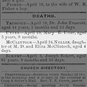 Death of Nellie McClintock