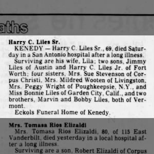 Obituary for Harry C Liles Sr
