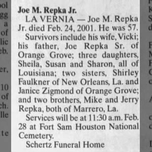 Obituary for Joe M Repka Jr