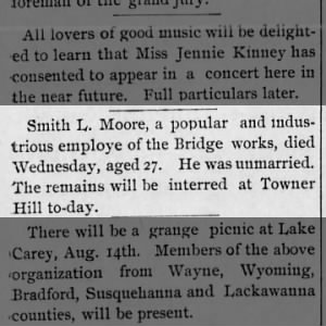 Smith Lent Moore, Death Notice 1890