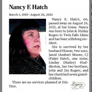 Obituary for Nancy E Hatch