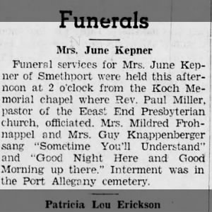 Obituary for June Kepner