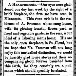 First brick fireplace in Minnesota in St Cloud?, probably Ambrose Freeman, 13 May 1858