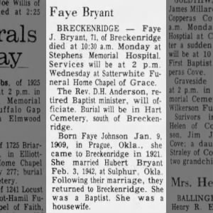 Obituary for Faye J Bryant