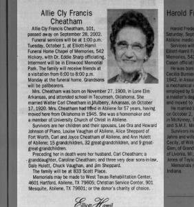 Obituary for Allie Cly