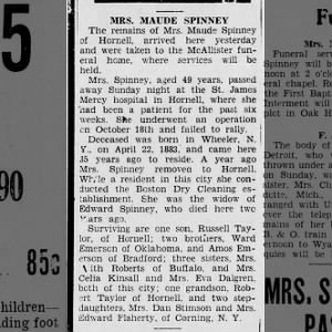 Maude Spinney Obituary - Nov. 1, 1932