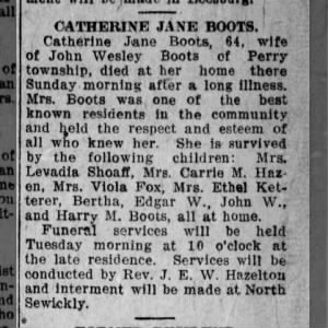 1914 Catherine Jane Boots - Obituary