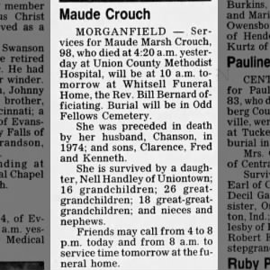 Obituary for Maude Marsh Crouch